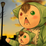 夕焼けを眺める親子