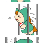 柵の隙間につっかえる